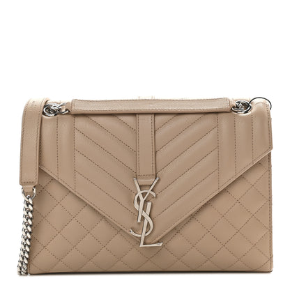 Saint Laurent Grain De Poudre Textured Mixed Matelasse Medium Triquilt Monogram Satchel Dark Beige 1 of 9