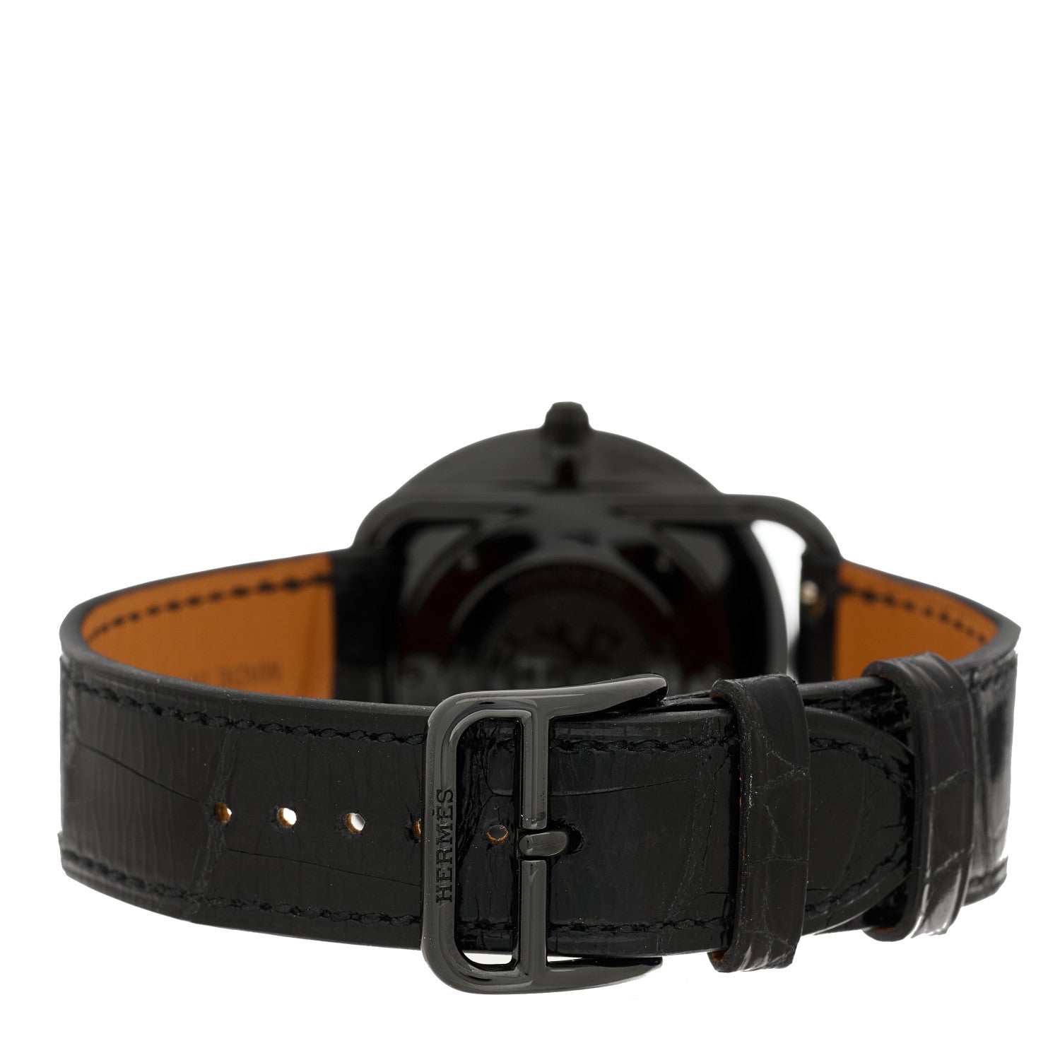 Hermes PVD Stainless Steel Alligator Black Diamond 36mm Arceau Ronde Des Heures Quartz Watch Noir 5 of 8
