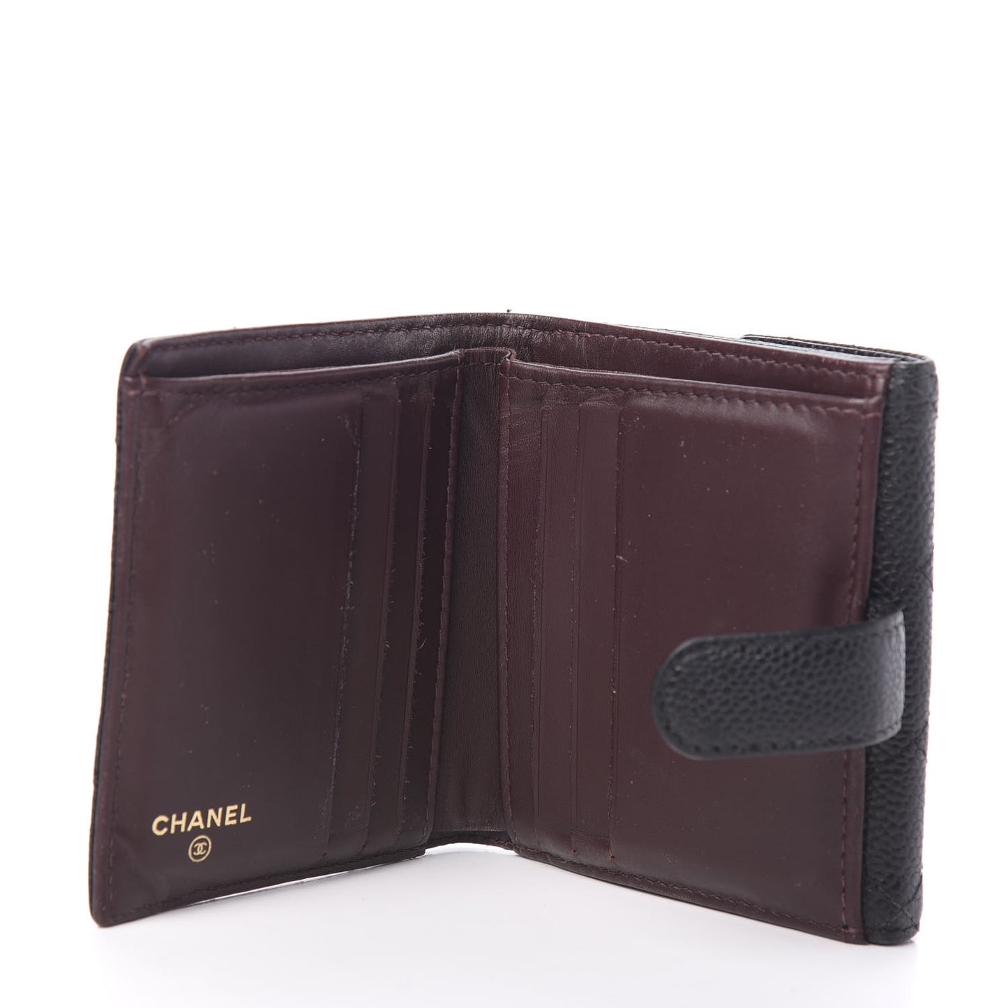 Caviar Quilted Compact French Flap Wallet Black