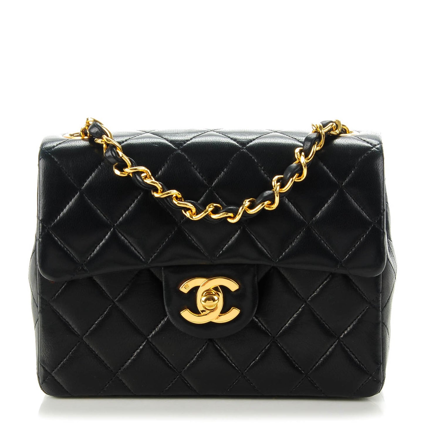 Lambskin Quilted Mini Square Flap Black