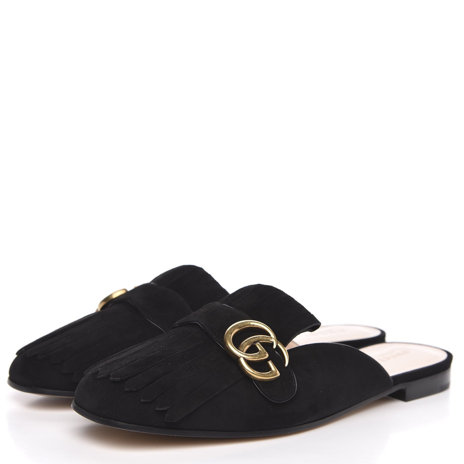 Gucci Kid Scamosciato GG Marmont Fringe Slippers 41 Black 3 of 8