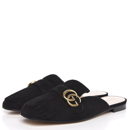 Gucci Kid Scamosciato GG Marmont Fringe Slippers 41 Black 3 of 8