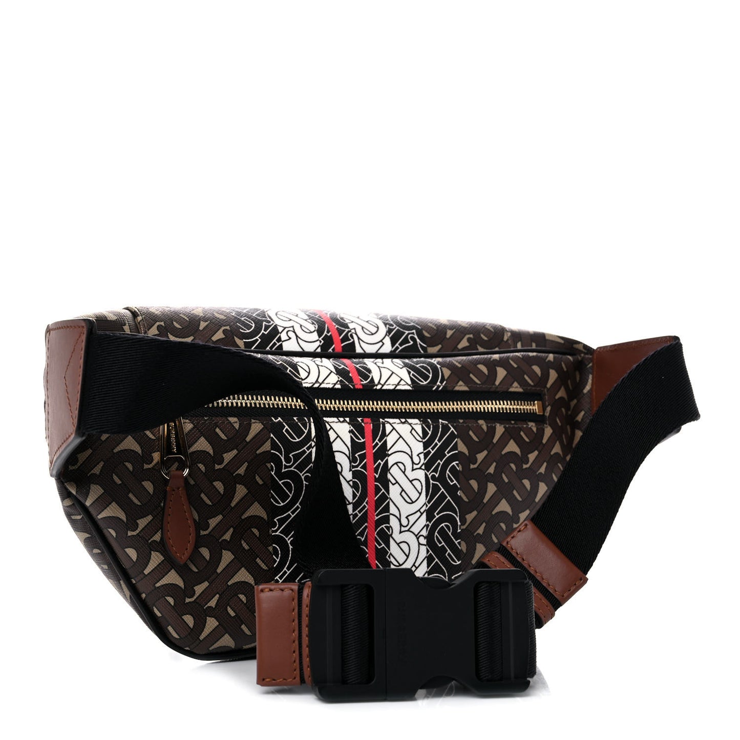 E-Canvas Monogram Stripe Medium Sonny Bum Bag Bridle Brown
