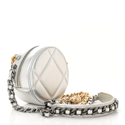 Chanel Metallic Lambskin Quilted Chanel 19 Round Clutch With Chain Silver 3 of 10