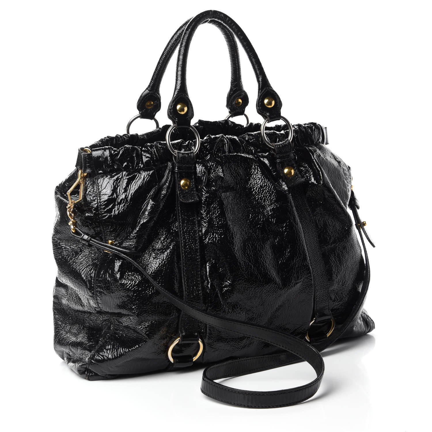 Miu Miu Vernice Gathered Tote Black 3 of 12