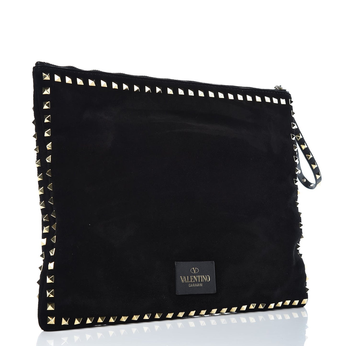 Suede Monkey Studded Rockstud Zip Wristlet Pouch Black