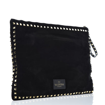 Valentino Garavani Suede Monkey Studded Rockstud Zip Wristlet Pouch Black 3 of 8