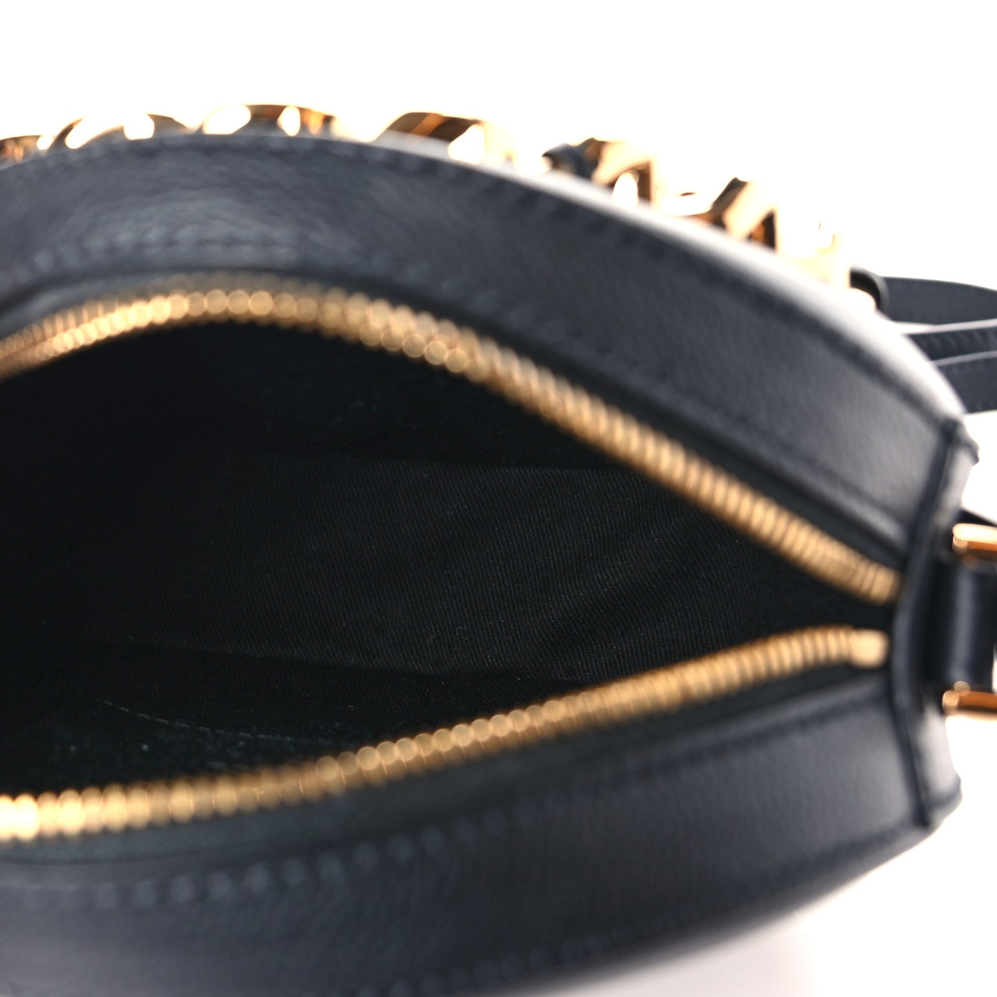 Calfskin Mini La Medusa Chain Round Crossbody Bag Black
