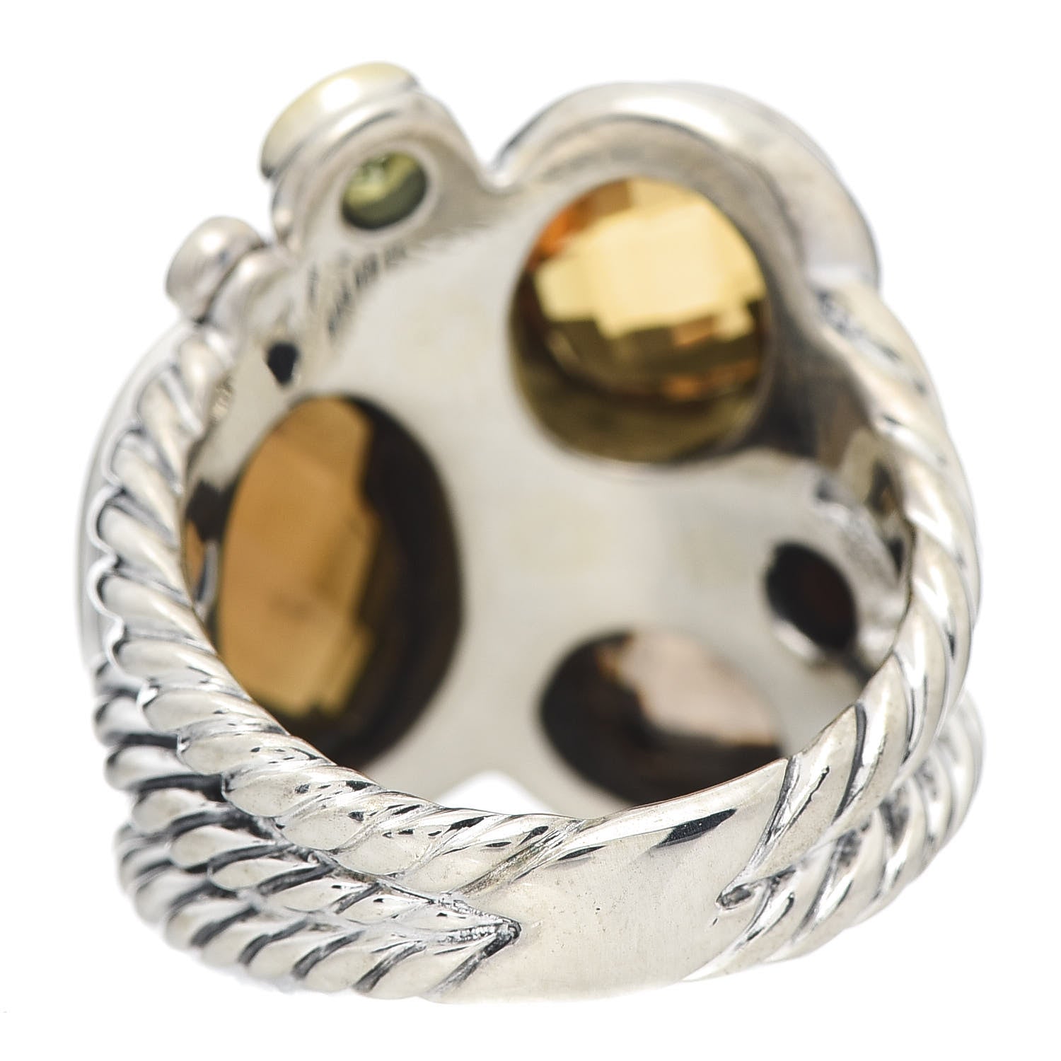 David Yurman Sterling Silver 18K Yellow Gold Diamond Peridot Garnet Citrine Quartz Mosaic Ring 54 6.75 4 of 5