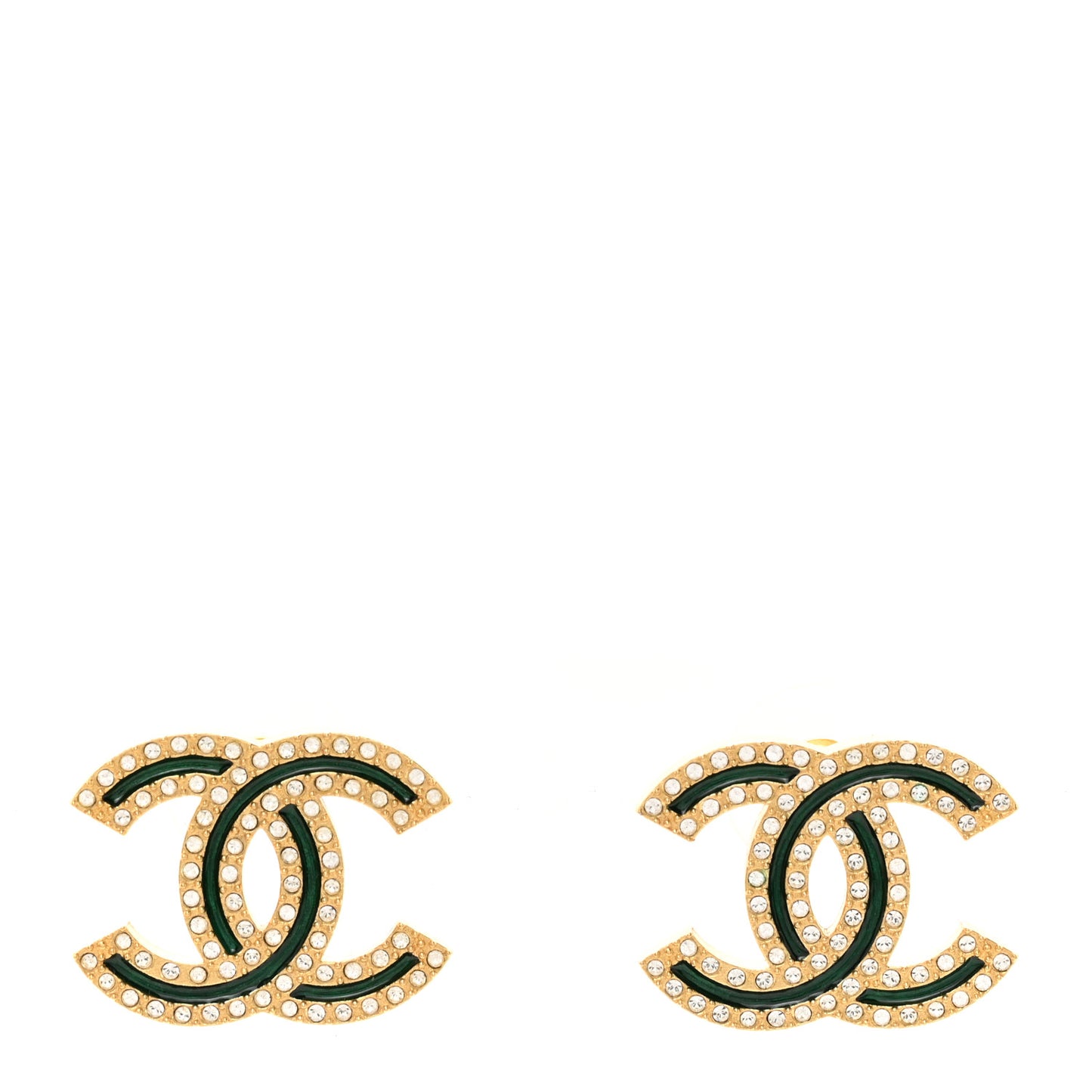 Enamel Crystal CC Earrings Green Gold