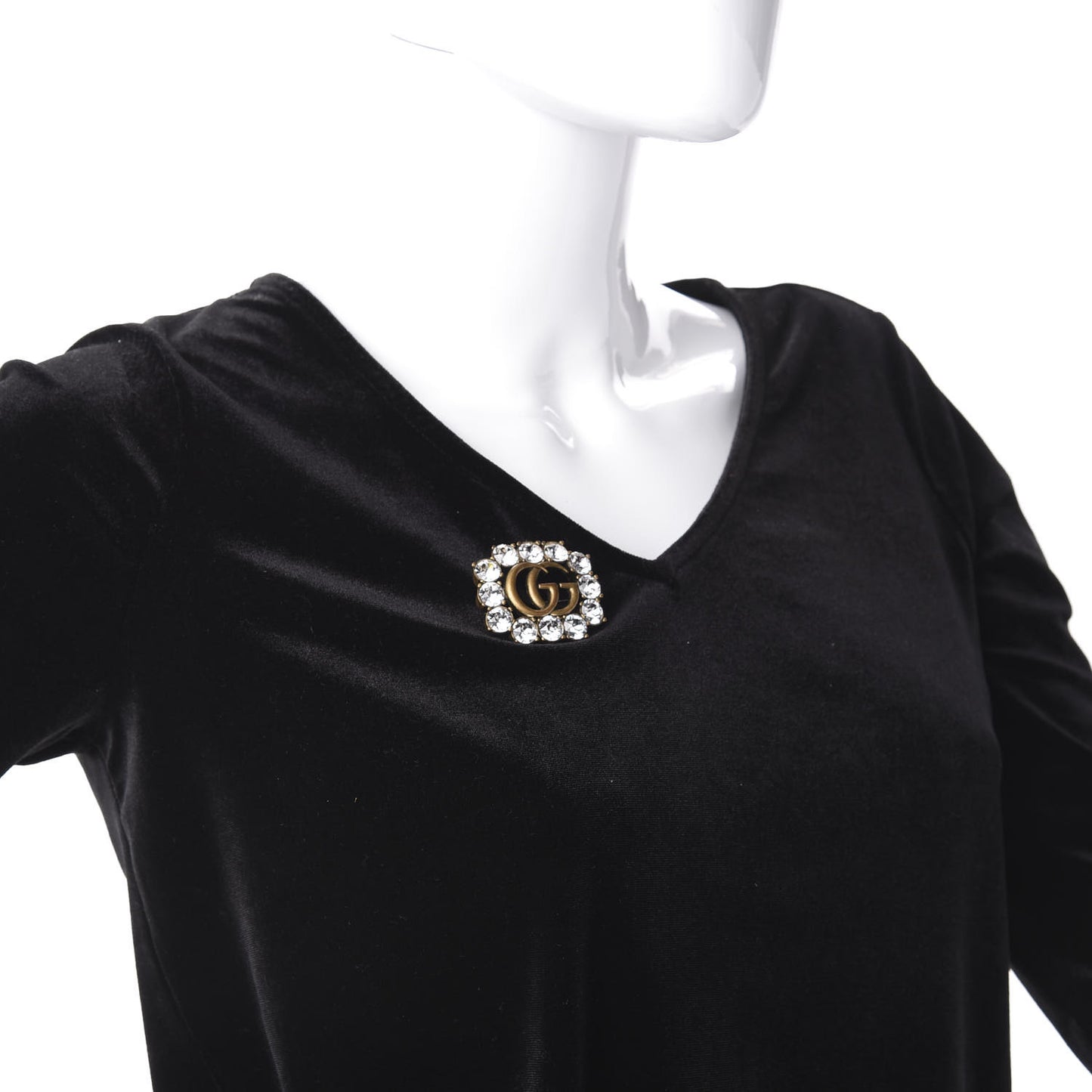 Metal Crystal Double G Brooch Aged Gold