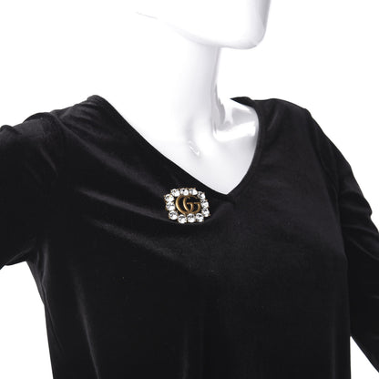 Gucci Metal Crystal Double G Brooch Aged Gold 3 of 6