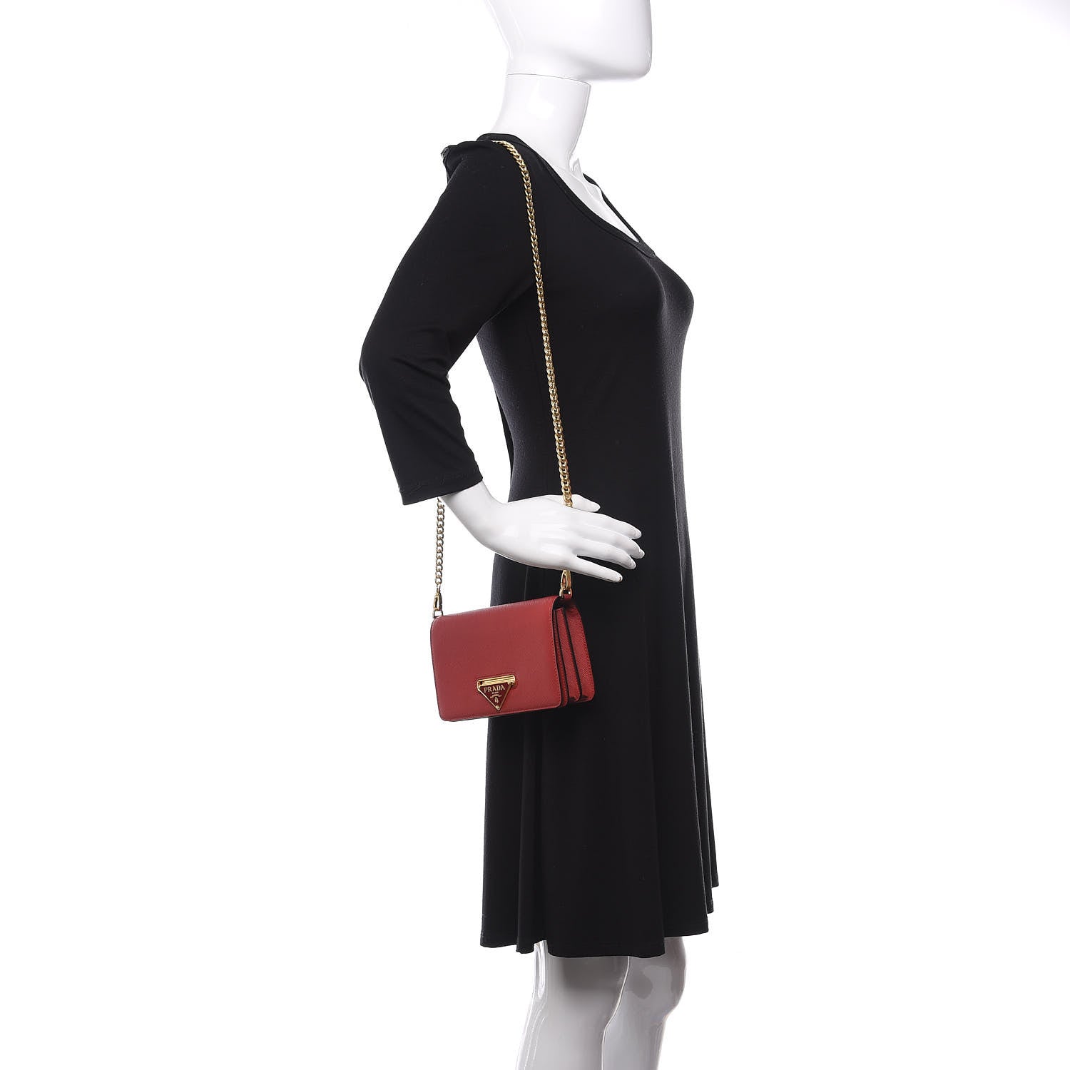 Prada Saffiano Chain Crossbody Bag Fuoco 2 of 8