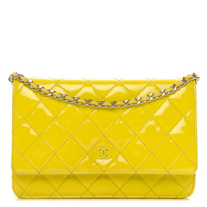 Chanel Patent Quilted Wallet On Chain WOC Yellow 1 of 8