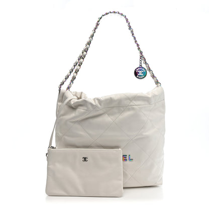 Chanel Shiny Calfskin Quilted Small Rainbow Chanel 22 White 3 of 11