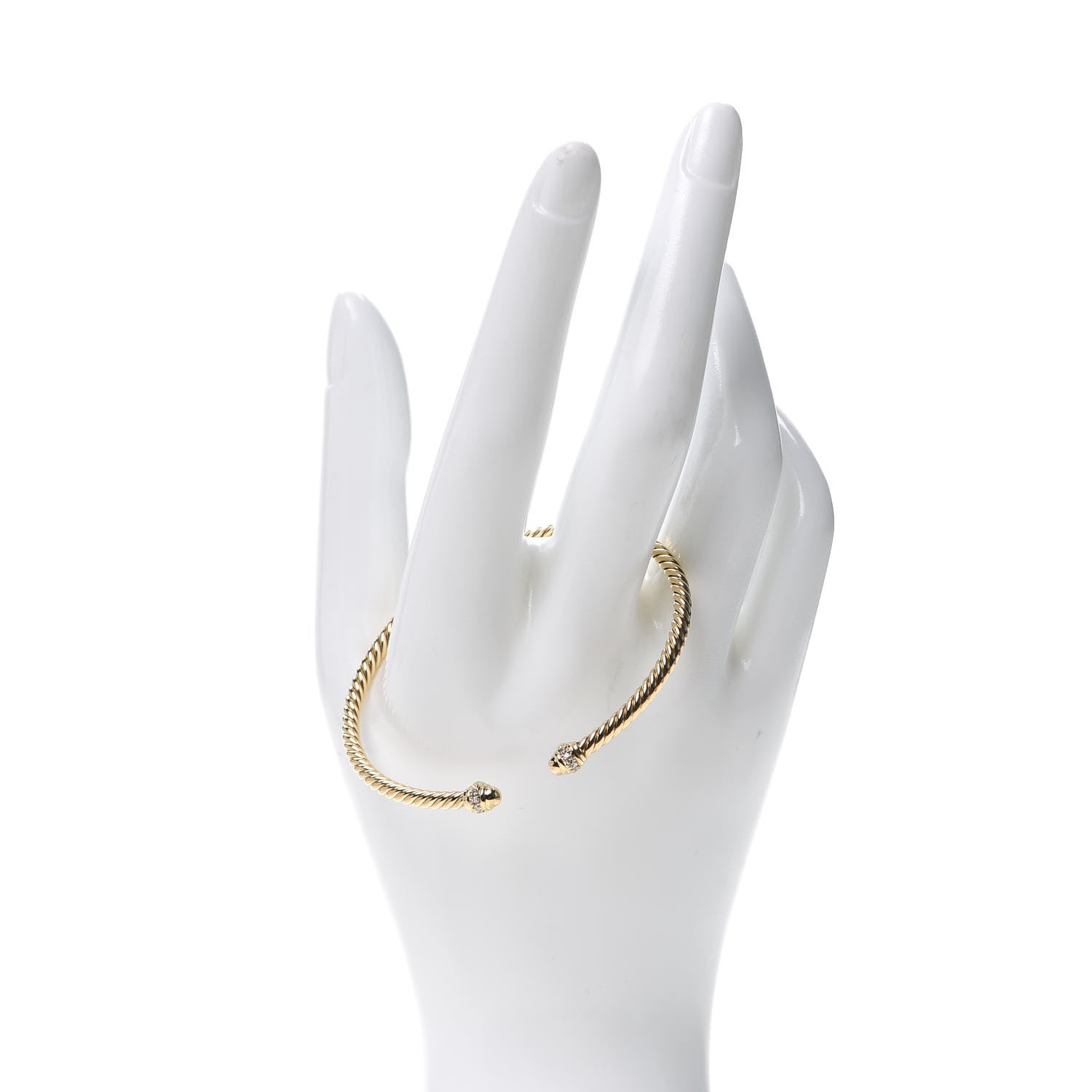 David Yurman 18K Yellow Gold Diamond 3mm Cablespira Bracelet 2 of 5