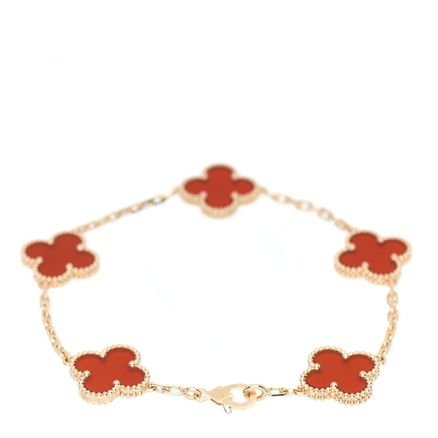 18K Yellow Gold Carnelian 5 Motifs Vintage Alhambra Bracelet