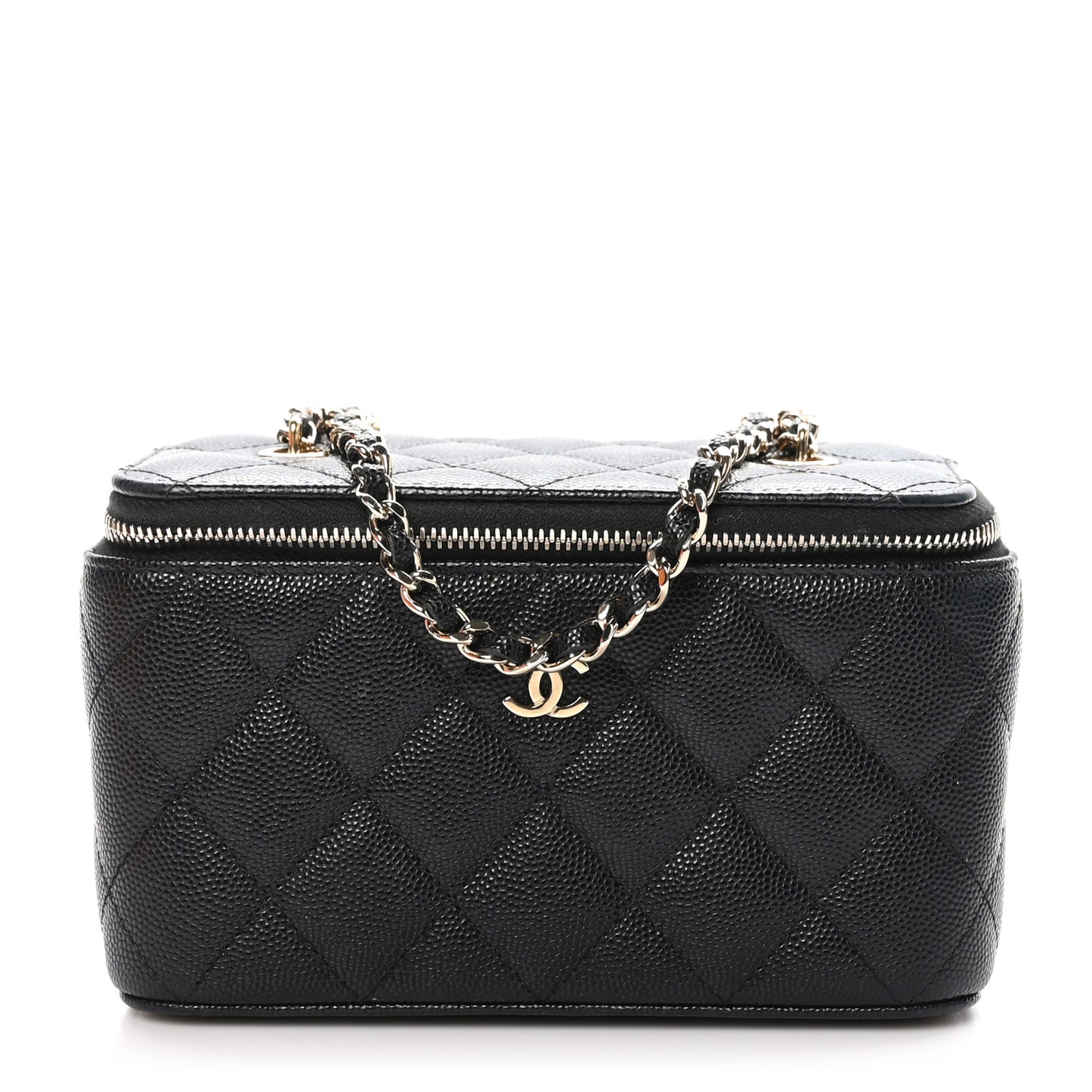 Caviar Quilted Small Vanity Case With Chain Black