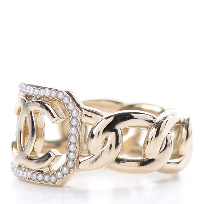 Chanel Pearl CC Ring 6.75 Gold 3 of 6