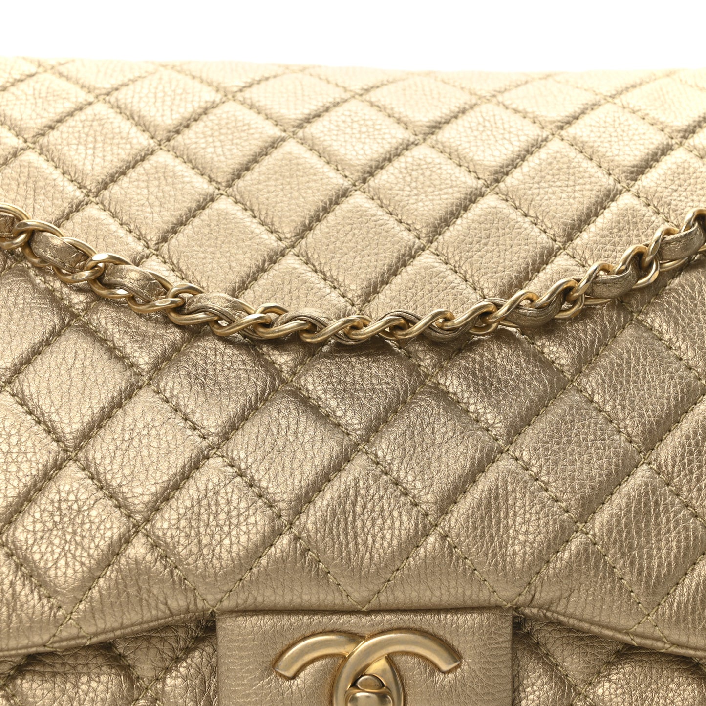 Metallic Calfskin Quilted Small XXL Travel Flap Bag Gold