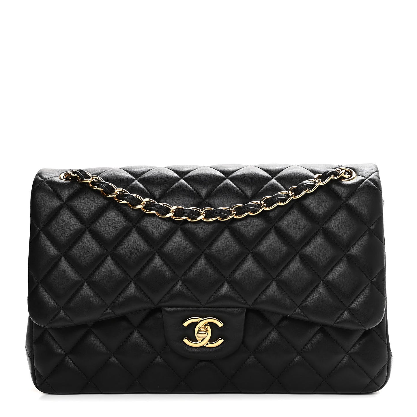 Lambskin Quilted Jumbo Double Flap Black
