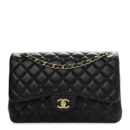Chanel Lambskin Quilted Jumbo Double Flap Black 1 of 14