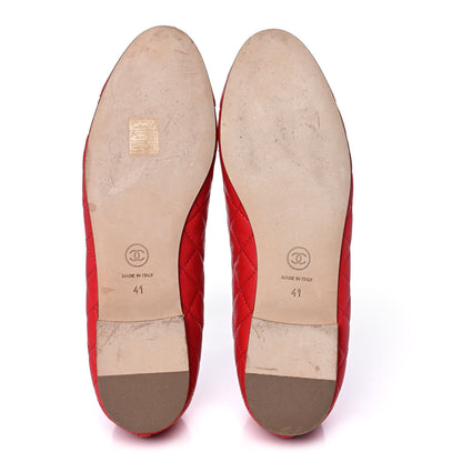 Chanel Lambskin Quilted CC Cap Toe Ballerina Flats 41 Red 5 of 8