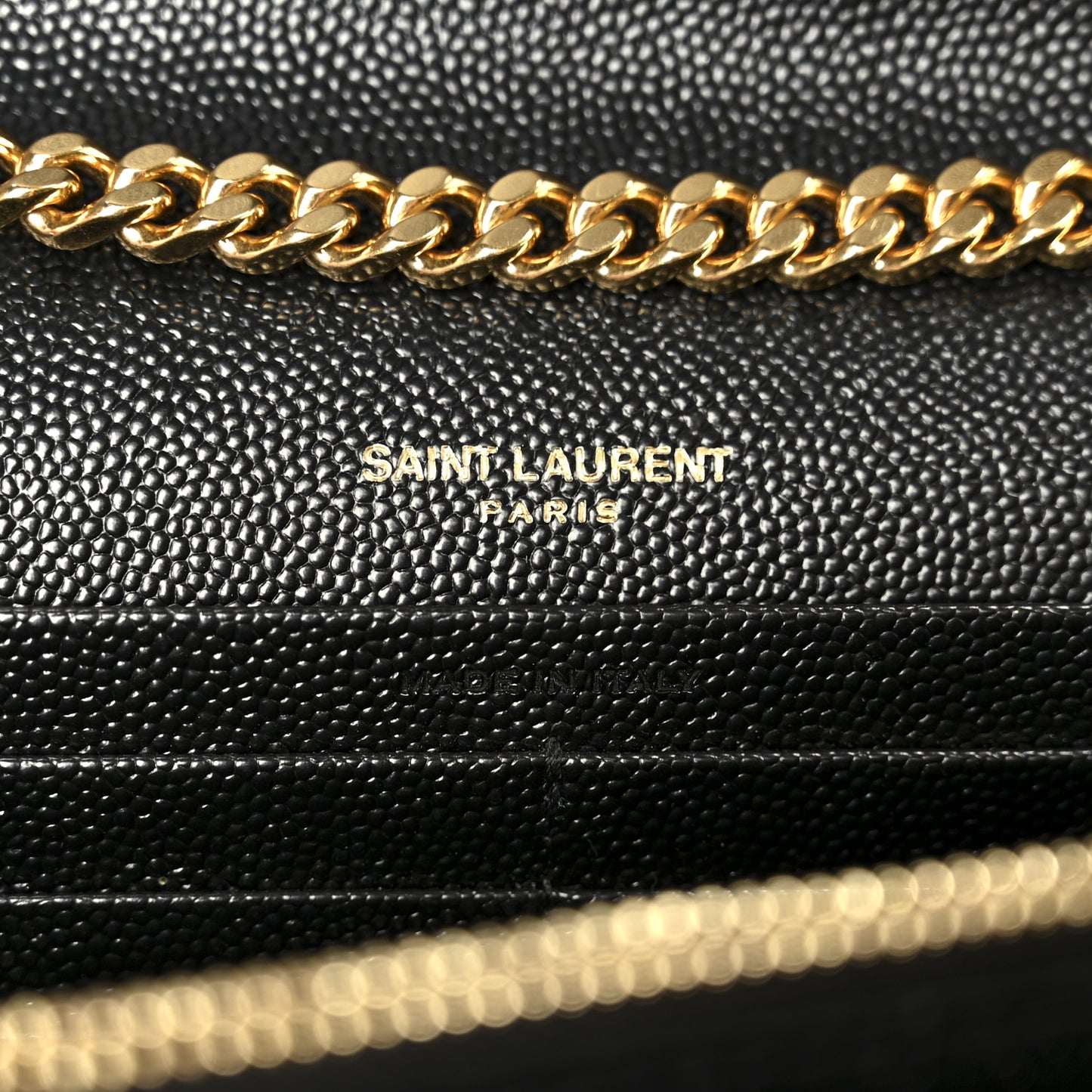 Grain De Poudre Matelasse Chevron Monogram Chain Wallet Black