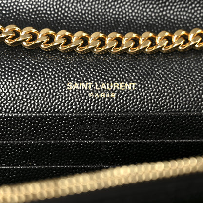 Saint Laurent Grain De Poudre Matelasse Chevron Monogram Chain Wallet Black 6 of 10