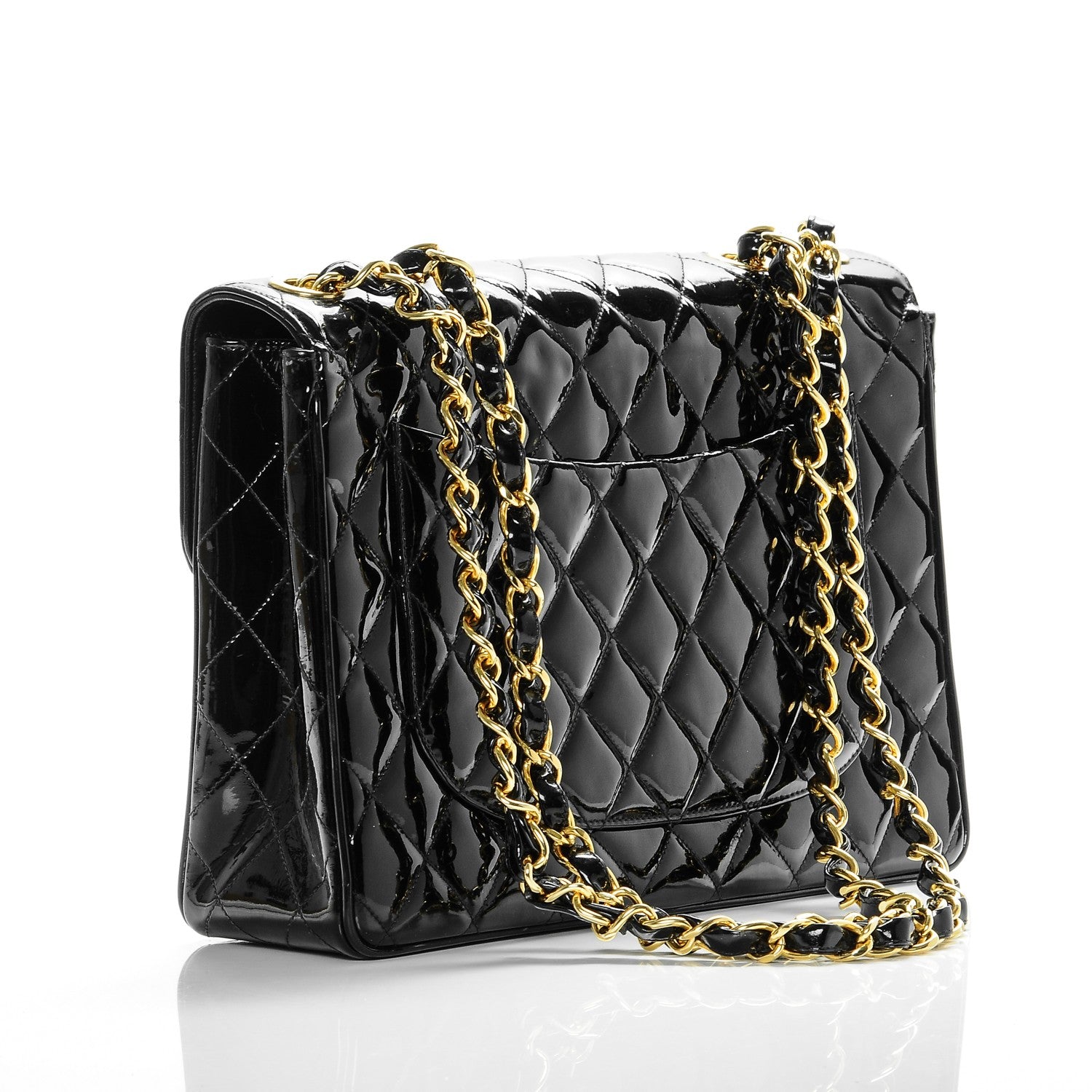 Chanel Quilted Patent Quilted Jumbo Flap Black 3 of 9