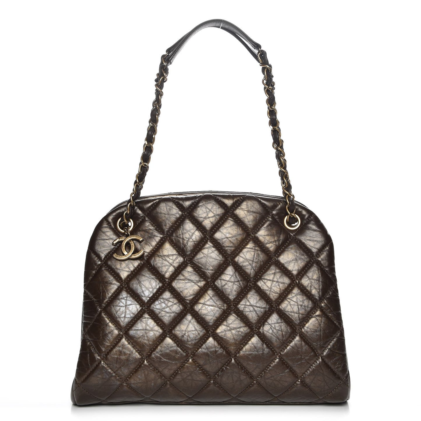 Aged Calfskin Large Just Mademoiselle Bowling Bag Brown