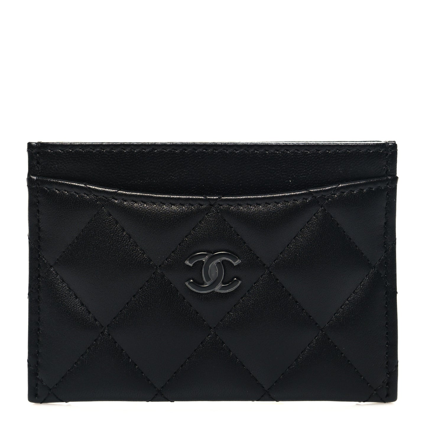 Lambskin Quilted Card Holder Black