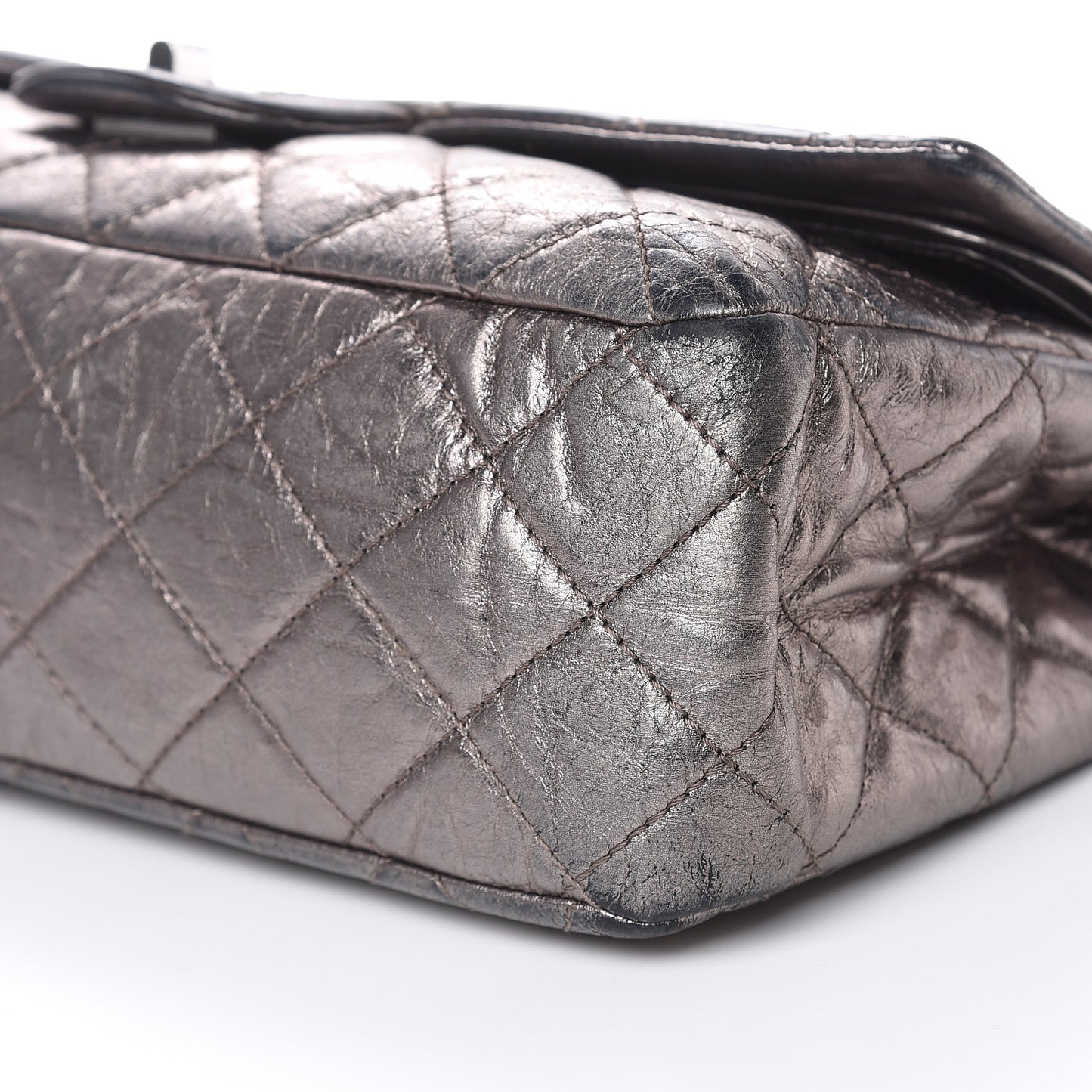 Metallic Aged Calfskin Quilted 2.55 Reissue 227 Flap Dark Silver