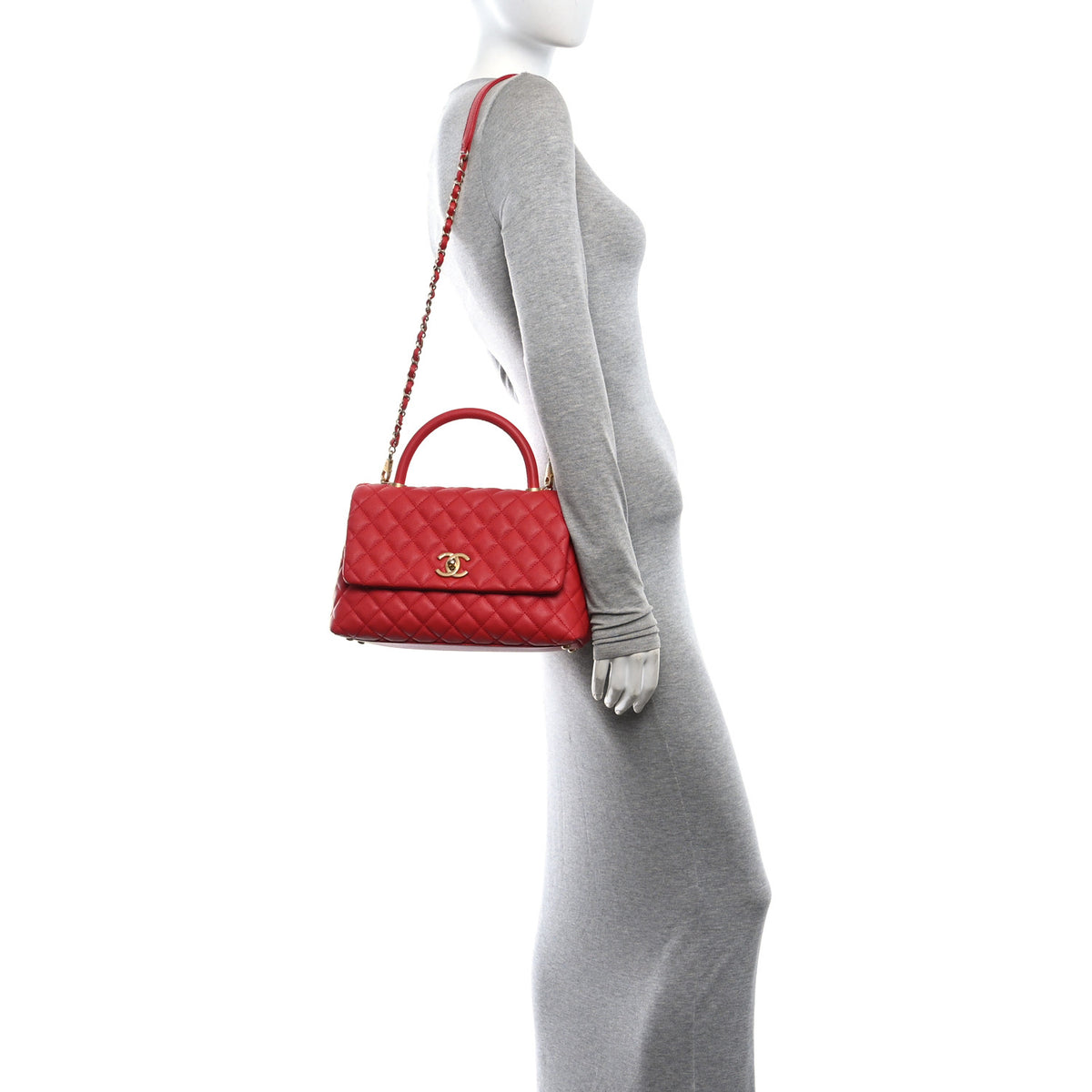 Caviar Quilted Small Coco Handle Flap Red