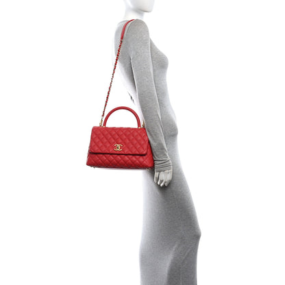 Chanel Caviar Quilted Small Coco Handle Flap Red 2 of 10