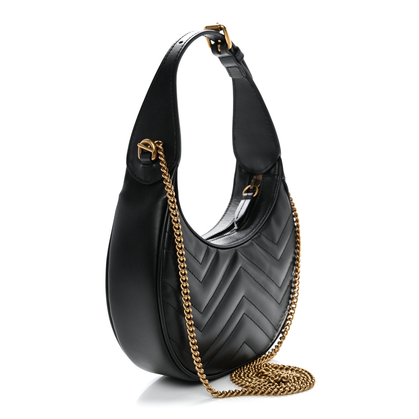 Calfskin Matelasse Chevron Mini GG Marmont Half Moon Hobo Black