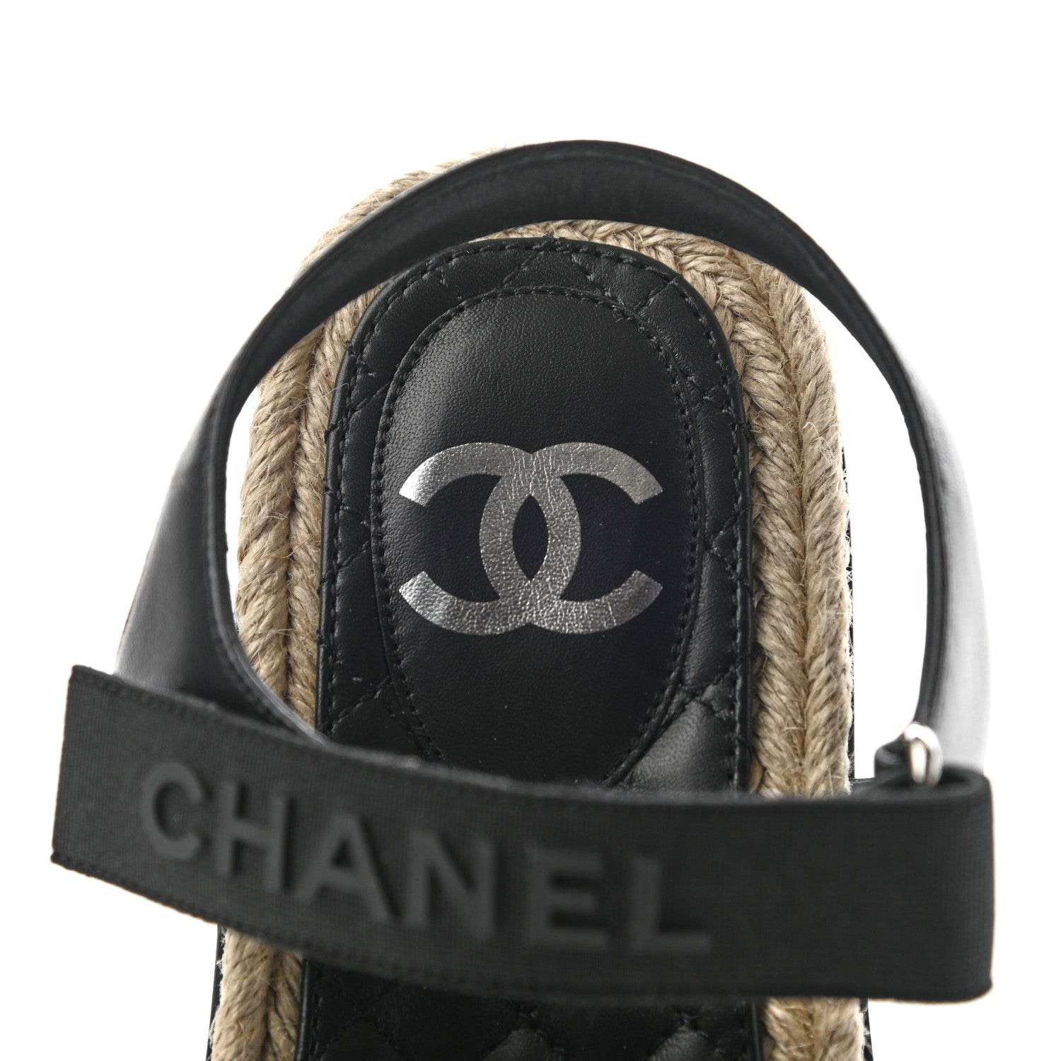 Chanel Stretch Fabric Lambskin CC Flat Sandals 39 Black 6 of 7
