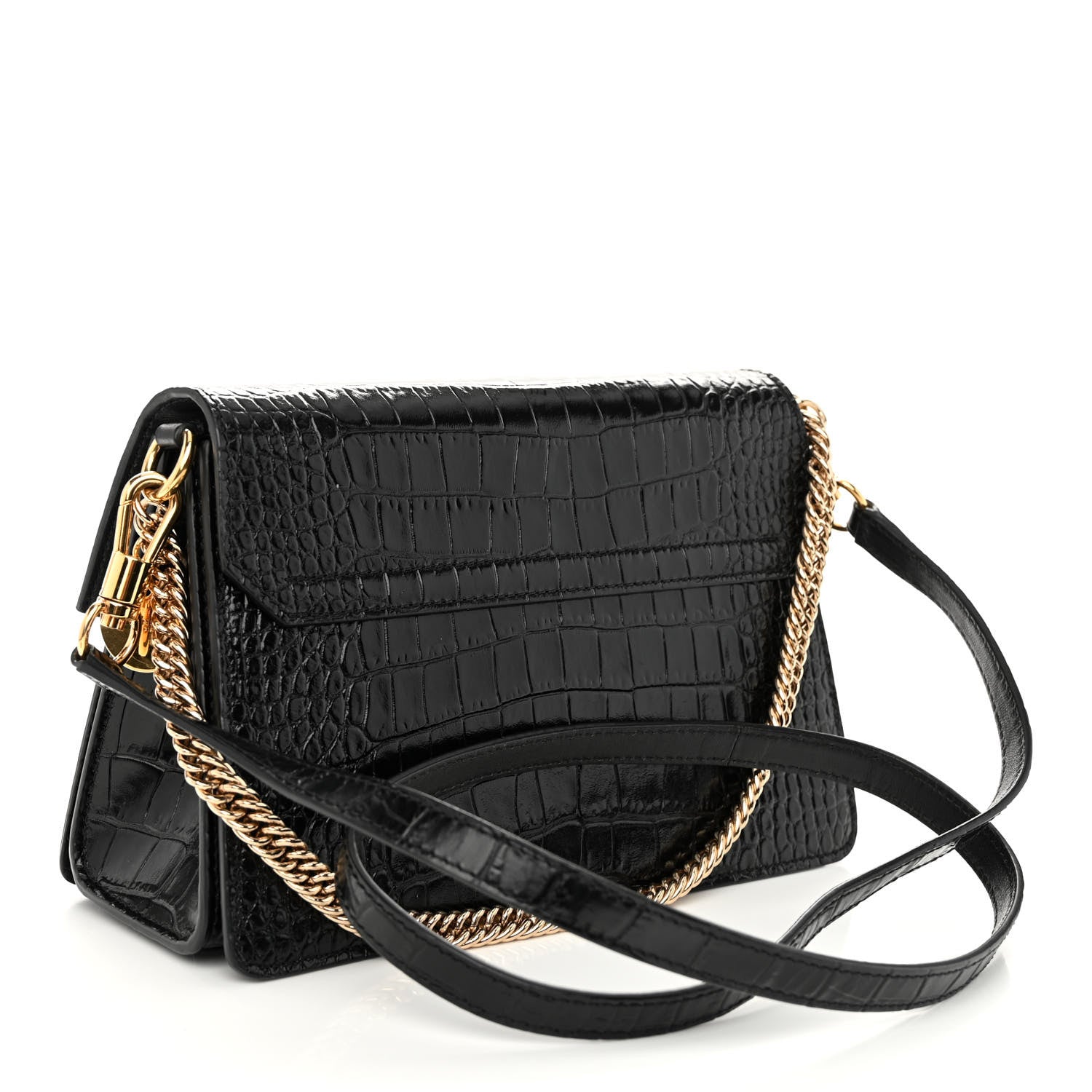 Givenchy Calfskin Crocodile Embossed Suede Small GV3 Shoulder Bag Black 3 of 9