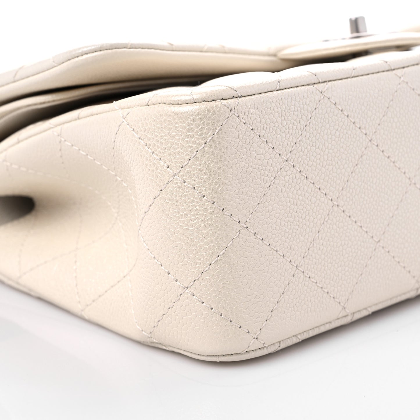 Pearly Caviar Quilted Jumbo Double Flap Dark White