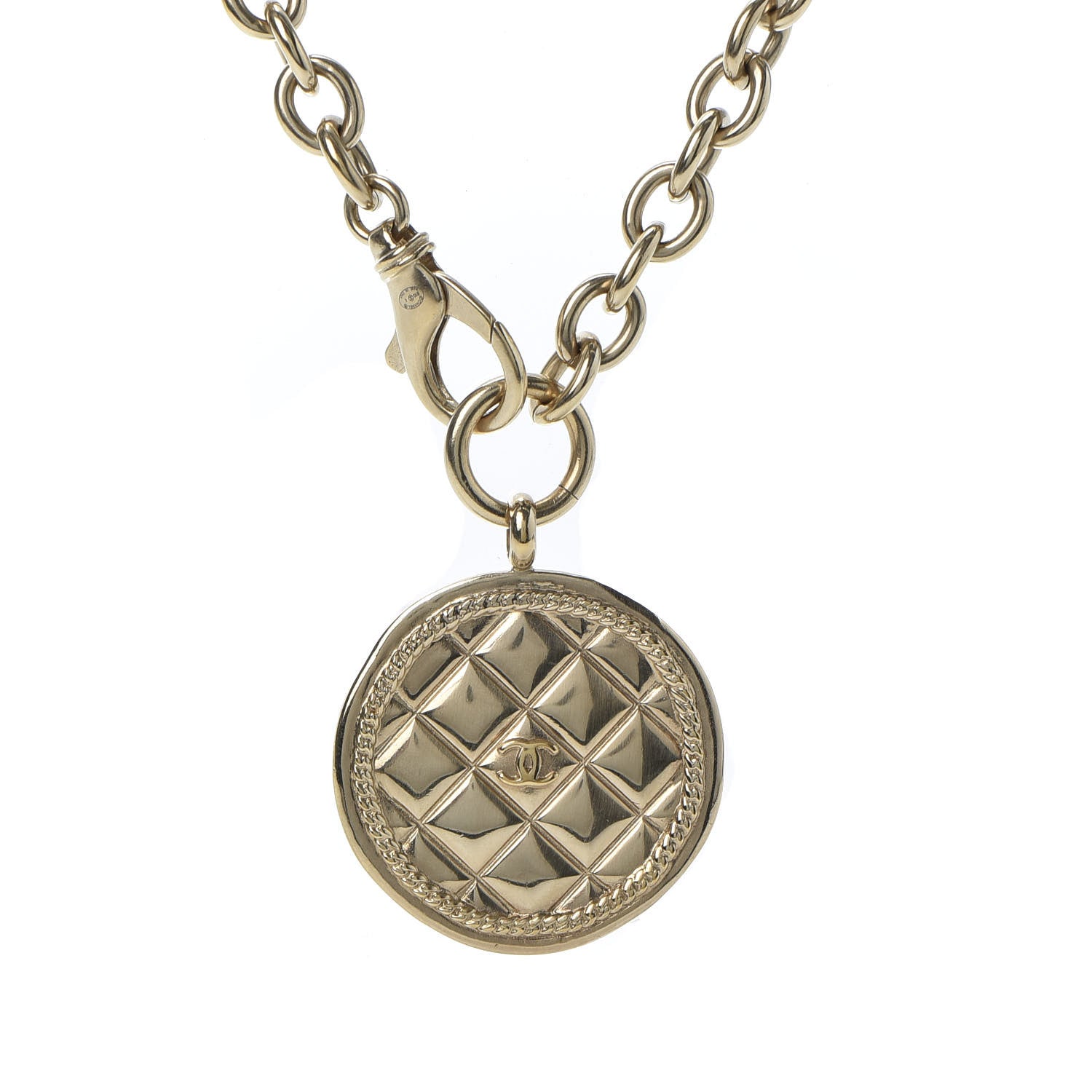 Chanel Quilted CC Pendant Chain Necklace Light Gold 2 of 4