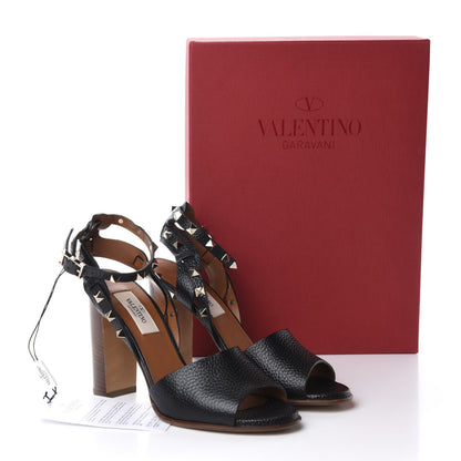 Valentino Garavani Pebbled Calfskin Rockstud Ankle Strap Sandals 38 Black 9 of 9