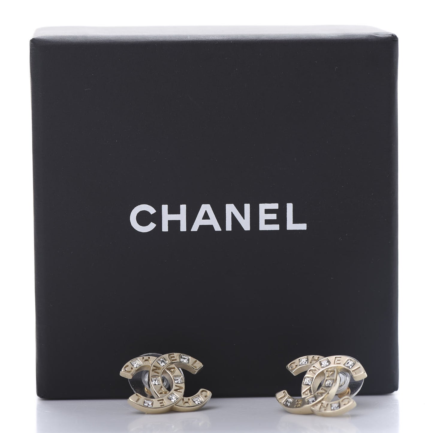 Crystal Metal CC Paris Button Stud Earrings Gold