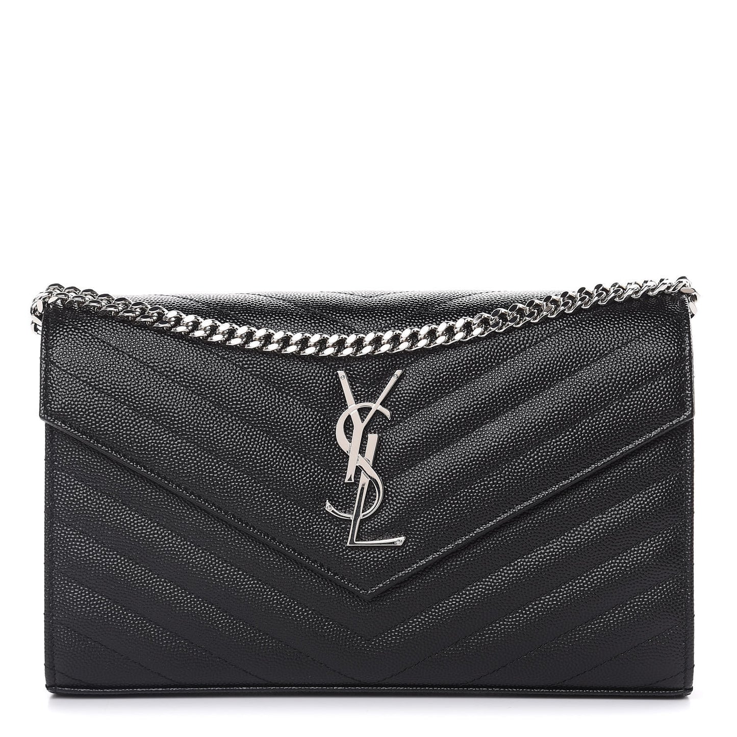 Grain De Poudre Matelasse Chevron Monogram Chain Wallet Black