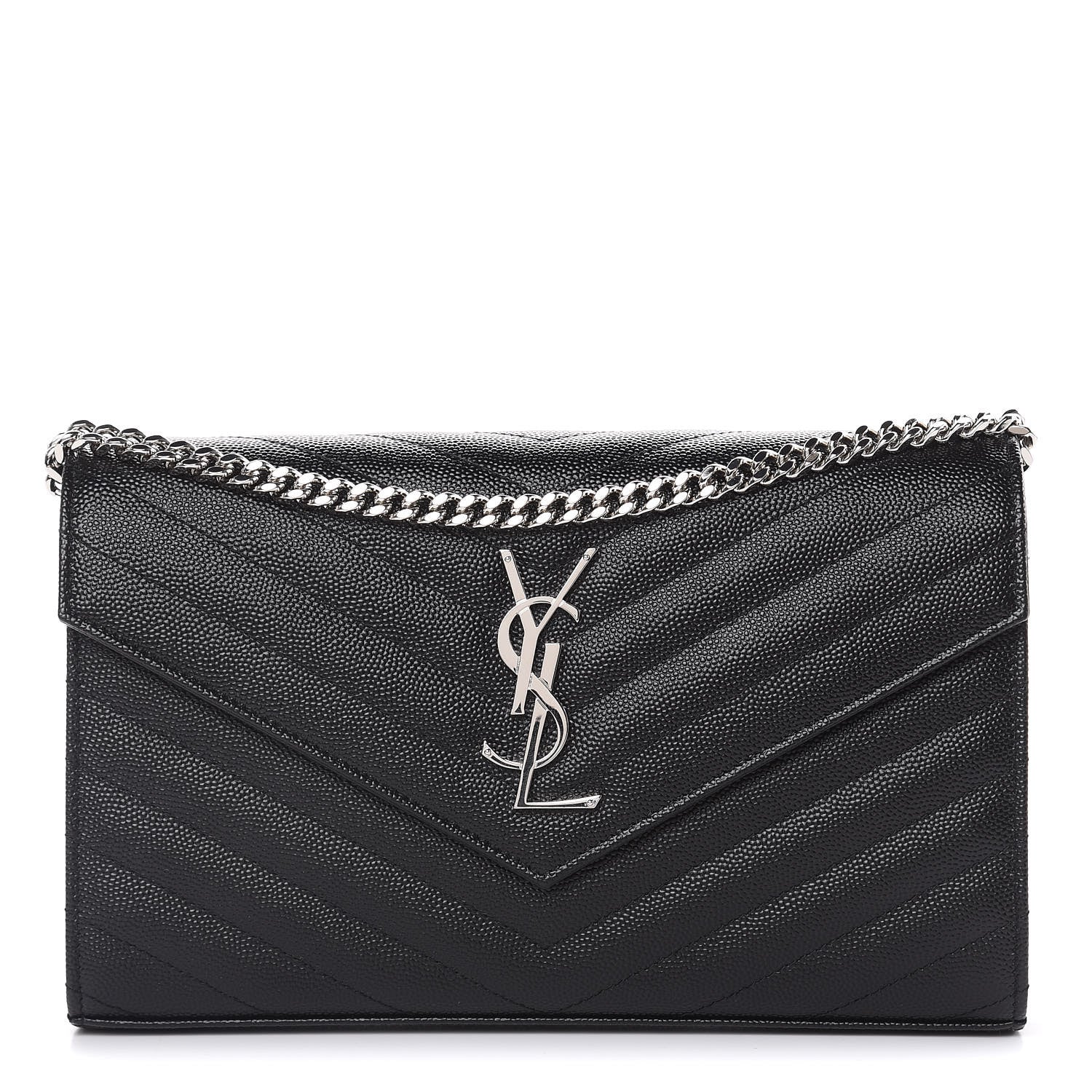 Saint Laurent Grain De Poudre Matelasse Chevron Monogram Chain Wallet Black 1 of 8