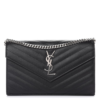Saint Laurent Grain De Poudre Matelasse Chevron Monogram Chain Wallet Black 1 of 8