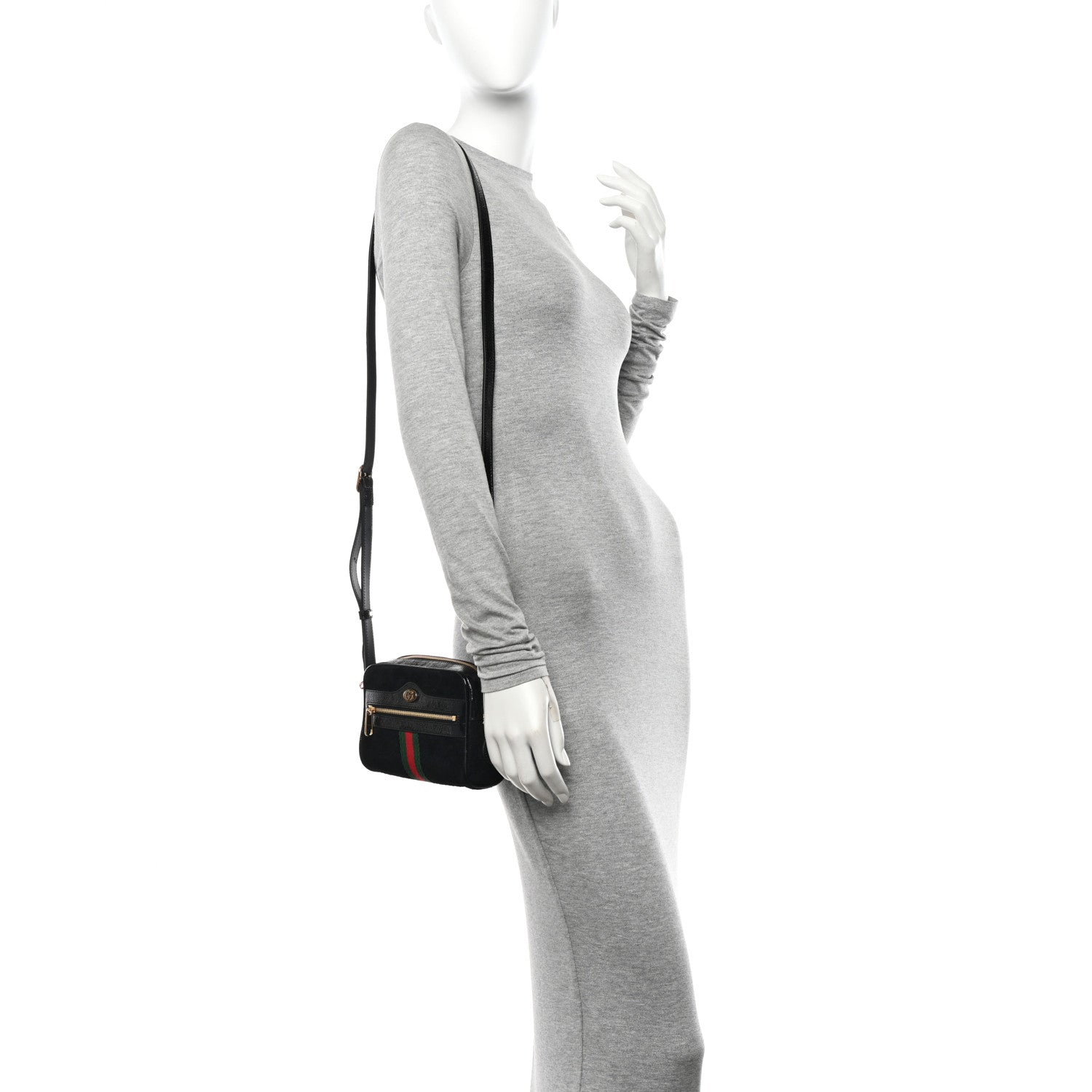 Gucci Suede Patent Web Mini Ophidia Shoulder Bag Black 2 of 11