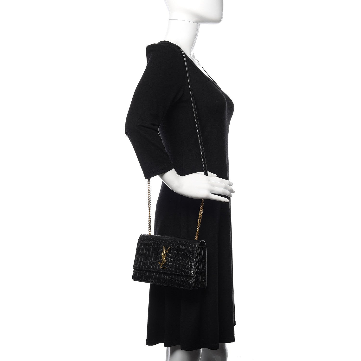 Saint Laurent Calfskin Crocodile Embossed Small Monogram Sunset Black 2 of 11