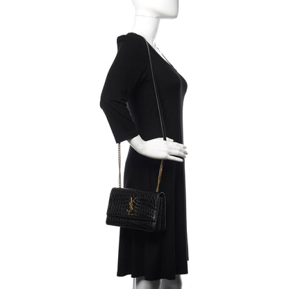Saint Laurent Calfskin Crocodile Embossed Small Monogram Sunset Black 2 of 11