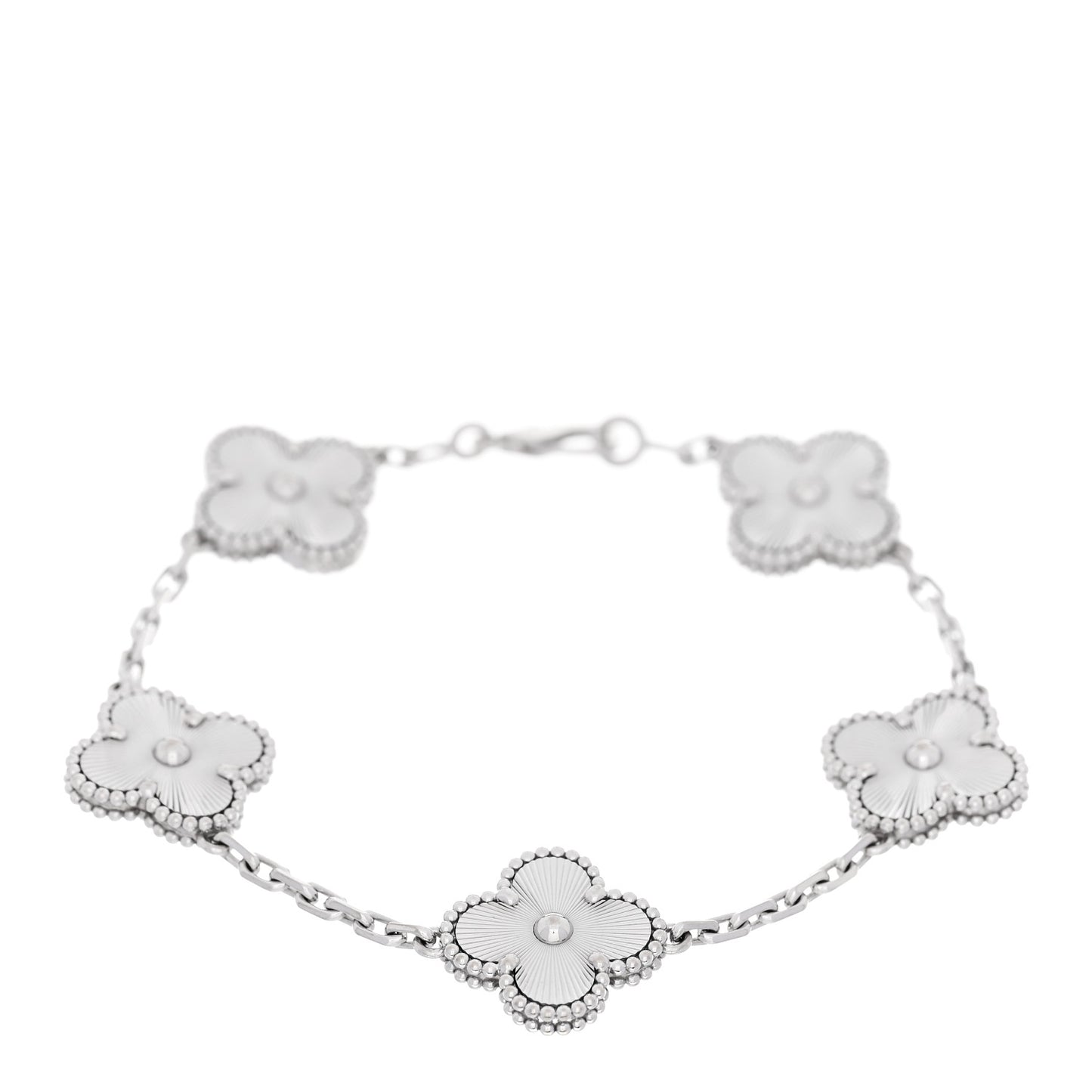 18K White Gold 5 Motifs Guilloche Vintage Alhambra Bracelet