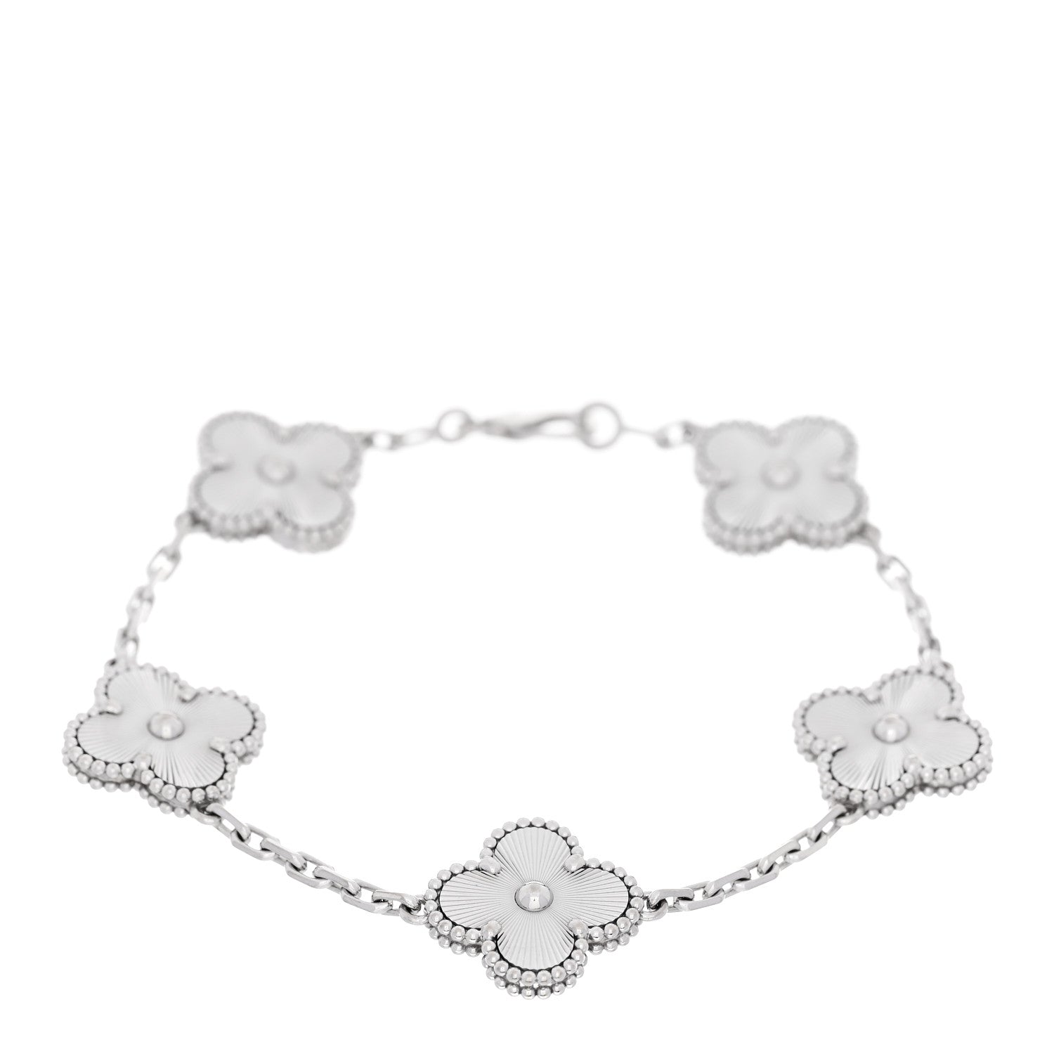 Van Cleef & Arpels 18K White Gold 5 Motifs Guilloche Vintage Alhambra Bracelet 1 of 5